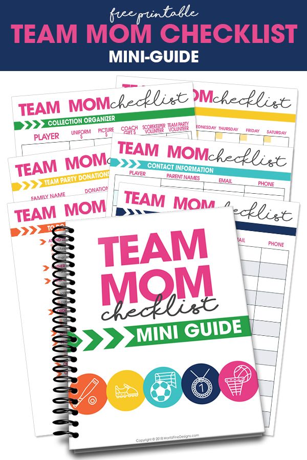 the team mom checklist is shown in three different colors