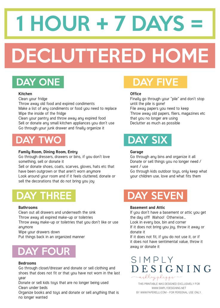 a poster with the words, 1 hour and 7 days to decluttered home