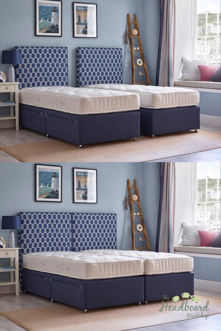 two pictures of the same bed in different positions