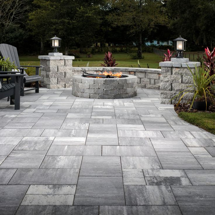 an outdoor fire pit surrounded by chairs and landscaping materials with text overlay that reads, laftt @ grana slab