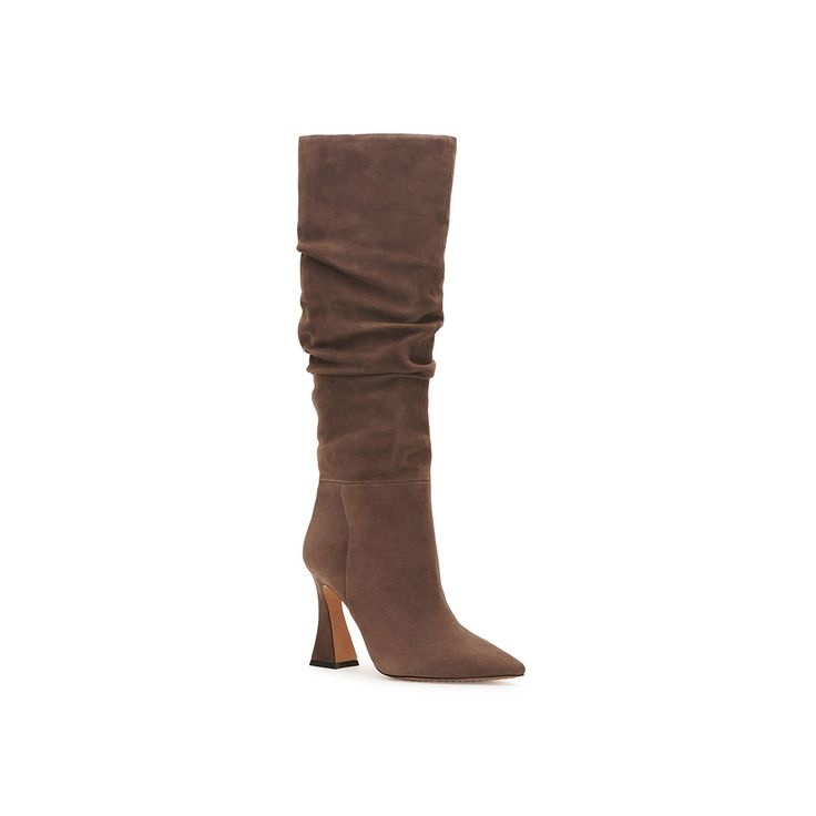 Vince Camuto-Alinkay Boot Updated with suede construction and pointed toe for a super-stylish look, the Alinkay boot from Vince Camuto is just great to wear from work to weekend. It has inside zipper closure to offer a snug fit while the flared heel elevates your contemporary style. Click here for Boot Measuring Guide. Suede Knee-high Boots With Pointed Toe, Wide Calf Suede Knee-high Boots Pointed Toe, Trendy Suede Mid-calf Boots With Pointed Toe, Elegant Suede Heeled Boots With Snip Toe, Pointed Toe Knee-high Suede Boots, Trendy Mid-calf Suede Boots With Pointed Toe, Fall Suede High Shaft Heeled Boots, Fall Suede Heeled Boots With High Shaft, Pointed Toe Suede Boots For Winter