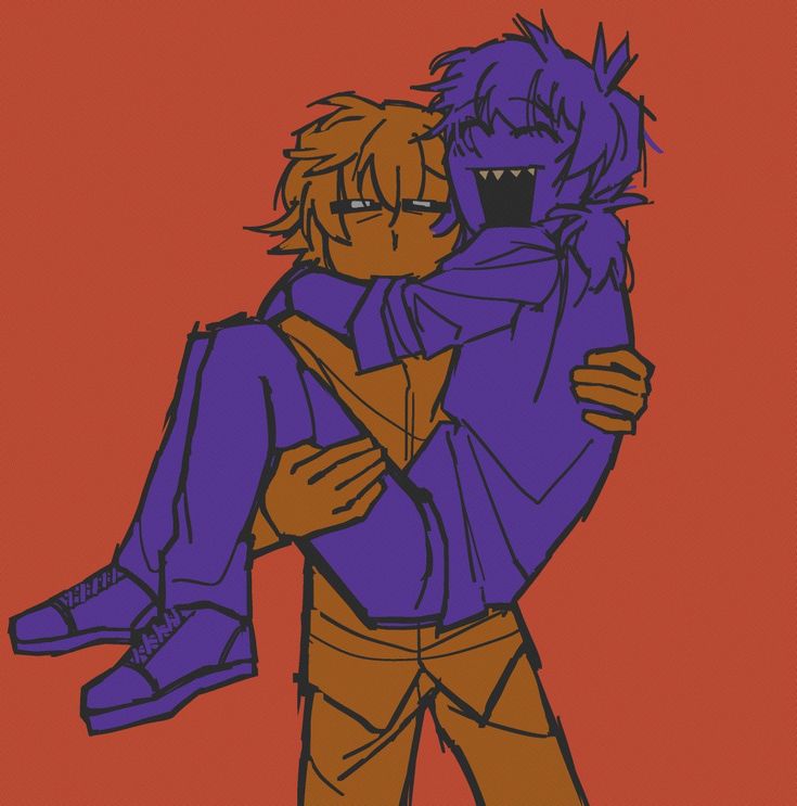 a drawing of two people hugging each other with one holding the other in his arms