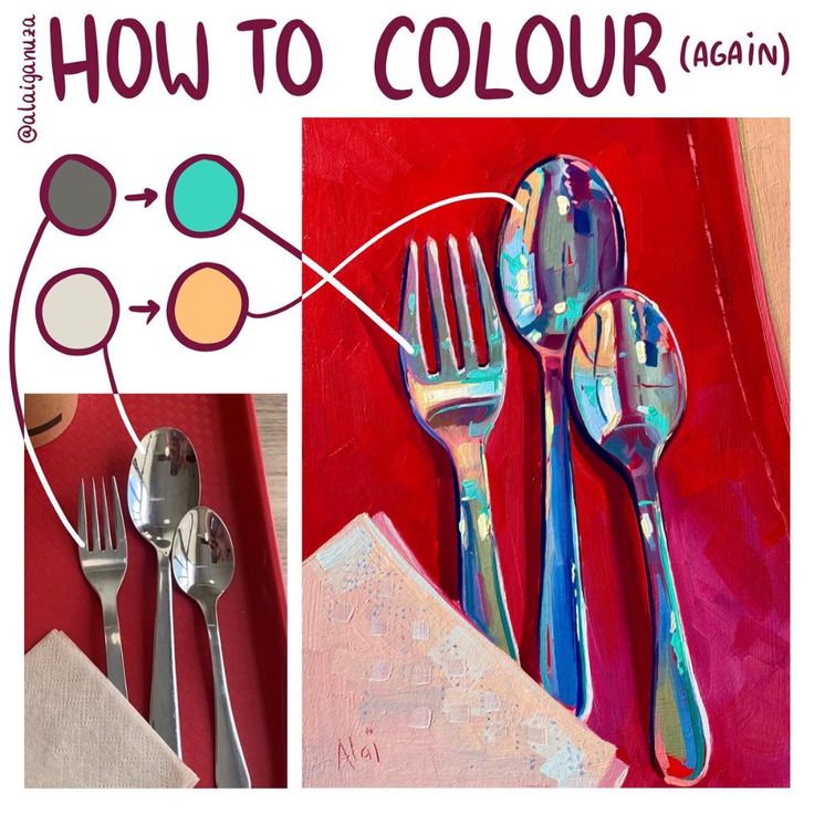 an image of how to color utensils in acrylic and pastel