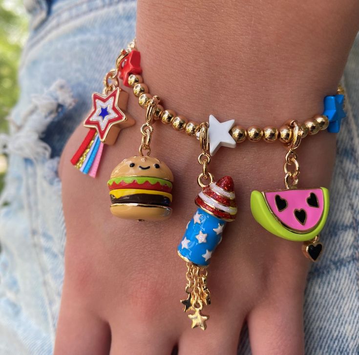 Served with a smile, this Gold Cheeseburger charm is always the life of the BBQ and their bracelet! Add this charm to any CHARM IT! bracelet or necklace and customize her collection! features & materials: 3-Dimensional, Layers Spin Enamel, Base Metal WARNING: Choking Hazard - Small parts. Not for children under 3 years. Adjustable Novelty Charm Bracelet, Fun Nickel-free Jewelry For Friendship, Cute Nickel-free Charm Bracelet For Friendship, Fun Personalized Dangle Jewelry, Friendship Novelty Charm Bracelet, Playful Dangle Personalized Jewelry, Fun Charms Bracelets For Birthday, Fun Charm Bracelets For Birthday, Fun Birthday Charms Bracelets