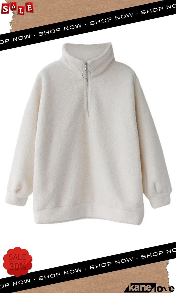 Fluffy Fleece High Collar Zipper Hoodie Long Sleeve Fleece Sweatshirt With Fleece Lining, White Zipper Sweatshirt For Winter, White Winter Sweatshirt With Zipper Closure, White Zipper-closure Sweatshirt For Winter, Winter Half-zip Sweatshirt With Ribbed Cuffs, Warm Fleece Winter Sweatshirt, Warm Fleece Sweatshirt For Winter, Winter Fleece Sweatshirt With Fleece Lining, Winter Half-zip Hoodie