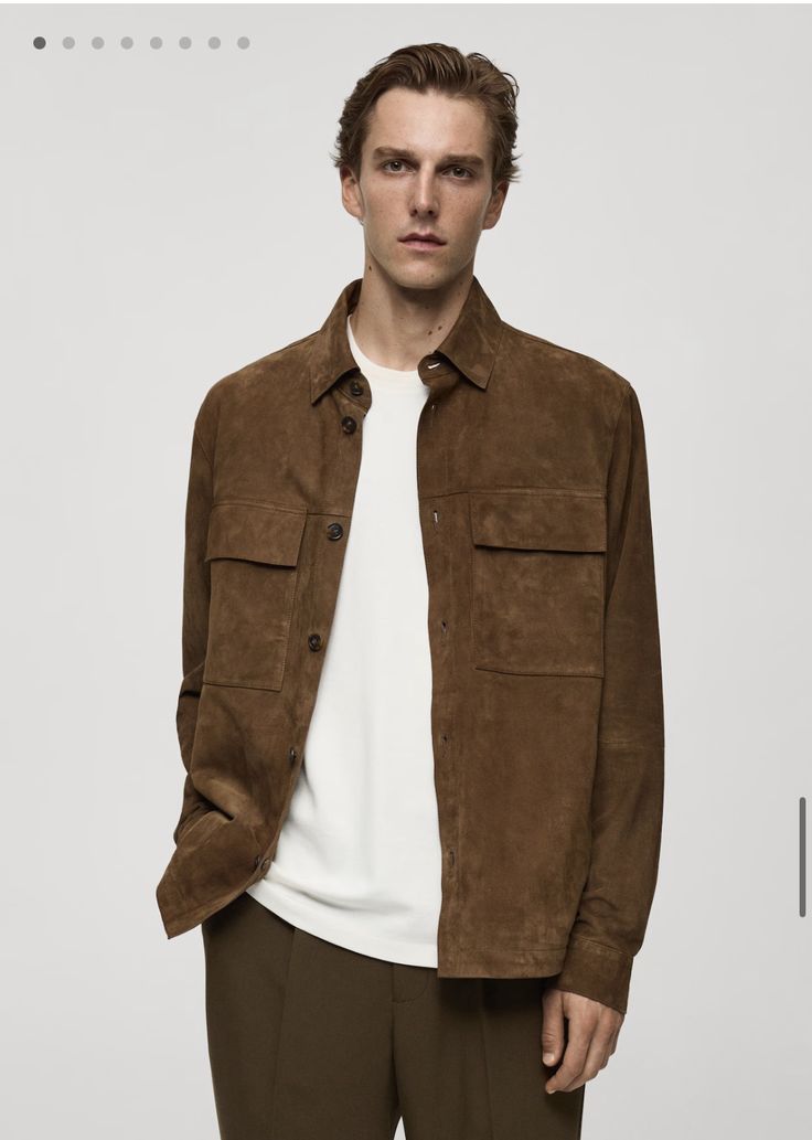 Overshirt Men, Mango Outlet, Antoine Griezmann, Fashion Project, Mango Man, Leather Jacket Men, Cognac, Suede Leather, Mens Jackets