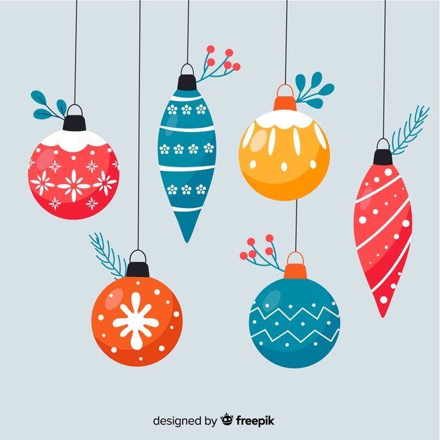 colorful christmas ornaments hanging from strings with snowflakes and berries on the top one