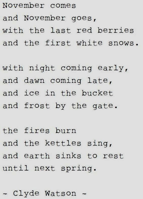 an old poem written in black and white with the words, november comes and november goes