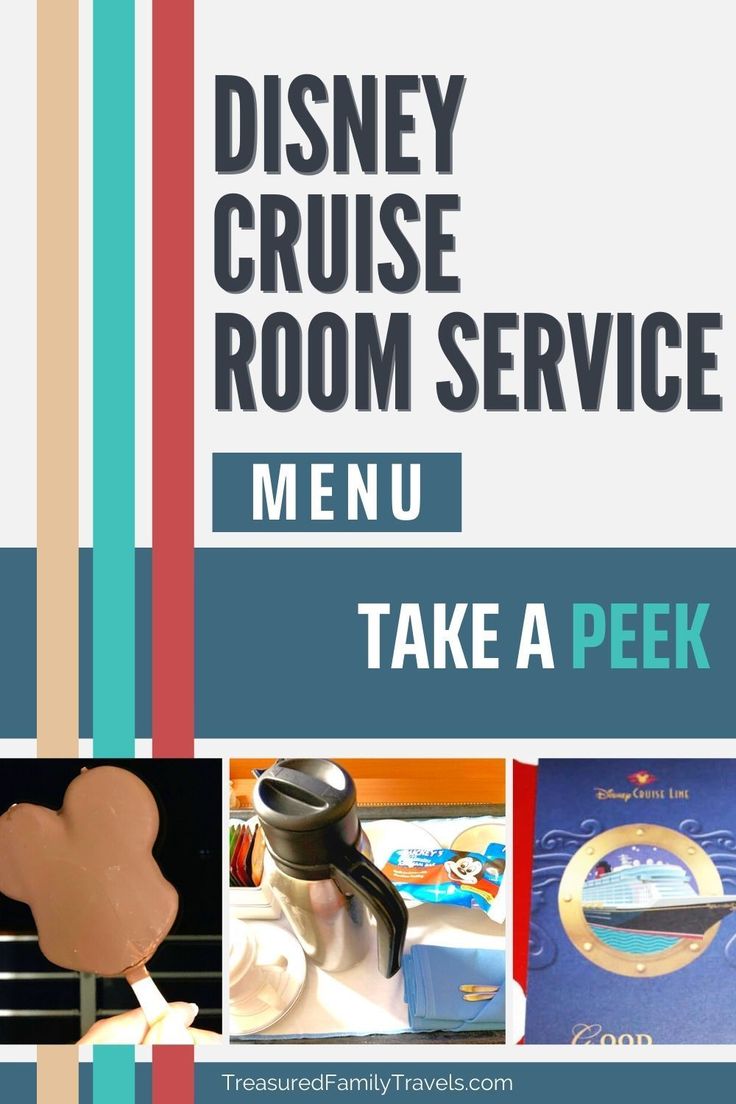 the disney cruise room service menu is shown in blue, red and white stripes with an image of mickey mouse on it