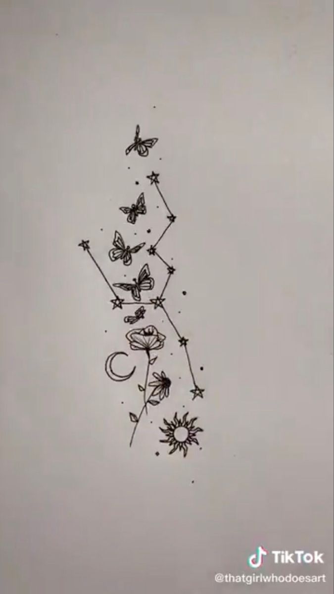 a tattoo design with butterflies and stars on it