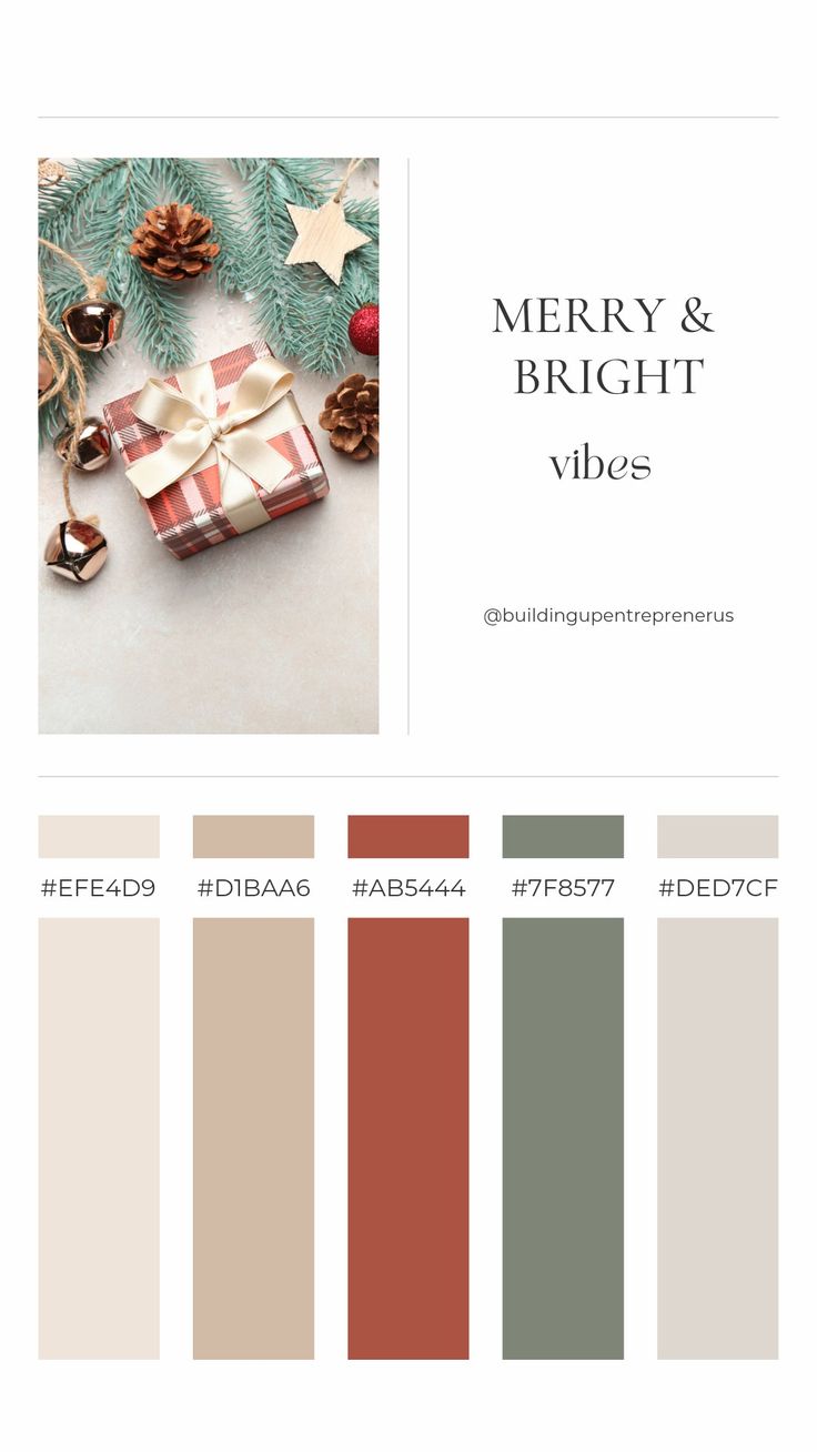 the color scheme for merry and bright vibes is shown in red, green, brown,