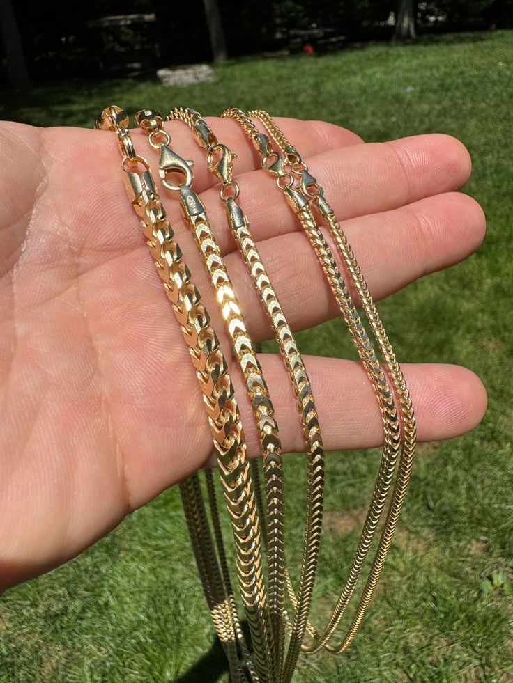 14k yellow gold over solid 925 Sterling Silver...100% authentic
Genuine 925 silver...not plated or filled!5x electroplated in real gold so plating lasts many years! Even if after 10 years plating wears off you can always redip it in gold for $5-10Highly polished for a shiny lookWe have 18-30"Great for pendants or wear alone.
These items are handmade so chains might vary in weight +- 2-3%
Heavy! There are others that sell similar chains for cheaper but the chains are super light so they t Gold Plated Cuban Link Jewelry With Lobster Clasp, Yellow Gold Cuban Link Jewelry With Lobster Clasp, Gold Cuban Link Jewelry With Lobster Clasp, Gold 14k Gold-filled Curb Chain Jewelry, 14k Gold Cuban Link Jewelry With Lobster Clasp, Tarnish Resistant 14k Gold Chain Necklace For Anniversary, Gold Herringbone Necklace With Curb Chain, Gold Round Chain Necklace Stamped 14k, Gold Cuban Link Anniversary Jewelry