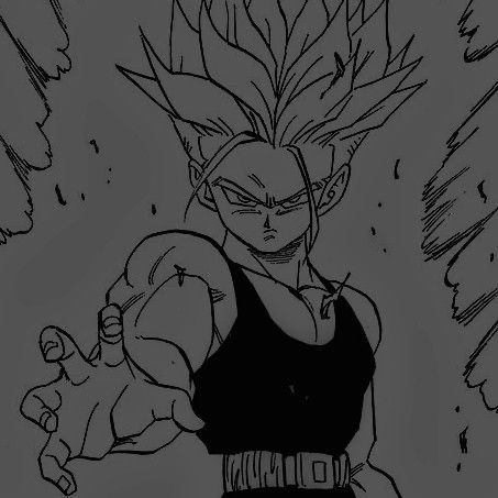 a black and white drawing of gohan from the dragon ball game, with his fist out