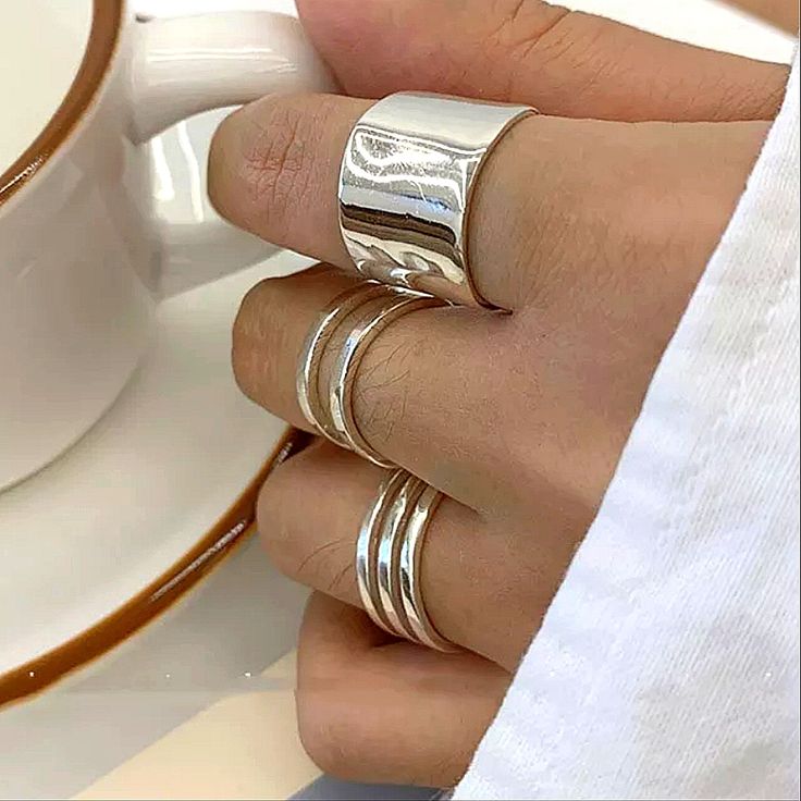 Sterling Silver Minimalist Three Piece Ring Set Silver Ring Set, Geometric Ring, Cross Ring, Jewelry Model, Finger Rings, Sterling Silver Cross, Party Jewelry, Market Place, Silver Cross