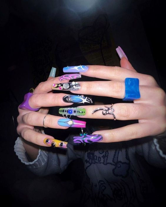 Rave Nails, Spring Instagram, Hippie Nails, Punk Nails, Goth Nails, Creative Nail Designs, Crazy Nails, Designs Nail, Fire Nails