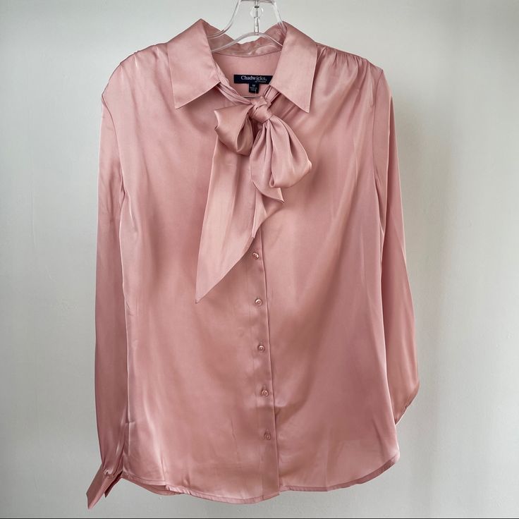 Very Chic And In Style. Reminiscent Of Styles Worn By Harry Style. Neck Tie Is Removable Feminine Tie Neck Tops For Formal Occasions, Feminine Formal Tie Neck Tops, Feminine Tie Neck Formal Tops, Elegant Pink Blouse For Office, Elegant Pink Silk Blouse, Elegant Pink Tie Neck Top, Pink Elegant Formal Tops, Elegant Formal Pink Tops, Elegant Pink Formal Tops