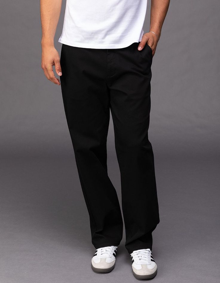 Rsq Straight Chino Pants. Straight Fit Through Hip, Thigh And Leg Opening. Similar To The Slim Straight, But Bigger All Around. Twill Chino With Stretch. Flat Front. Side Slip Pockets. Back Welt Pockets With Rsq Logo On Left Pocket Opening. Button Waist With Zip Fly. Approx. Leg Opening: 17.5". 97% Cotton, 3% Spandex. Machine Wash. Imported. Casual Straight Fit Tapered Leg Pants, Casual Straight Fit Dress Pants With Tapered Leg, Casual Cotton Dress Pants, Relaxed Fit Work Trousers With No Pockets, Loosely Fitted Straight Leg Work Pants With Elastic Waistband, Casual Straight Fit Full-length Pants, Casual Wide-leg Straight Fit Bottoms, Casual Straight Fit Wide Leg Work Pants, Casual Dress Pants With Elastic Waistband And Tapered Leg