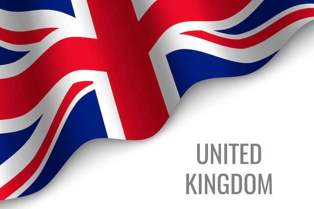 the united kingdom flag waving in the wind on a white background with space for text