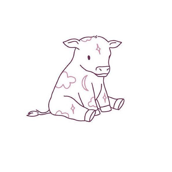 a drawing of a cow sitting on the ground