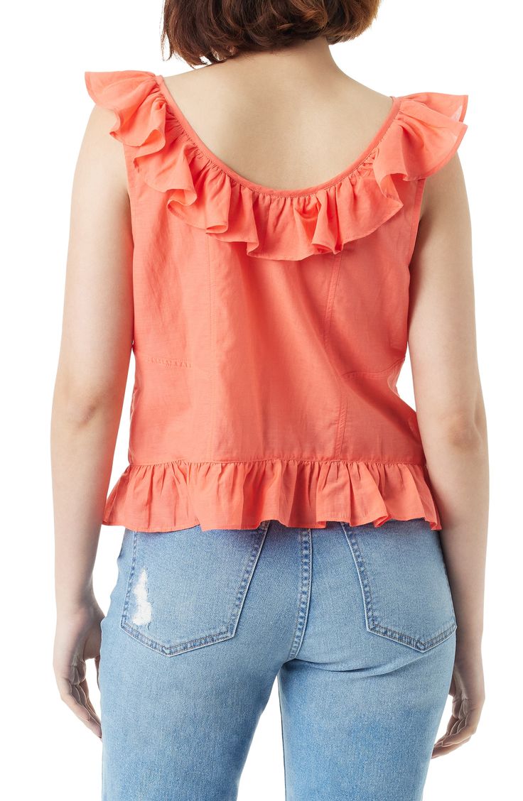 Abundant ruffles frame a sleeveless popover top cut from lightweight, breathable modal in a sweetly cropped silhouette. 24" length (size medium) V-neck Sleeveless 100% modal Machine wash, tumble dry Imported Cropped Ruffle Hem Top For Day Out, Feminine Sleeveless Ruffled Crop Top, Feminine Sleeveless Ruffle Crop Top, Spring Cotton Tank Top With Ruffled Straps, Summer Cotton Tops With Ruffled Straps, Spring Cotton Ruffled Tank Top, Spring Cotton Ruffle Tank Top, Spring Cotton Tank Top With Ruffles, Cotton Tops With Ruffled Straps For Summer