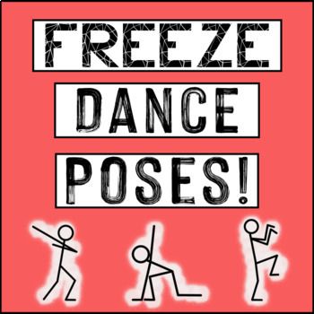 a poster with the words freeze dance poses in black and white on a red background