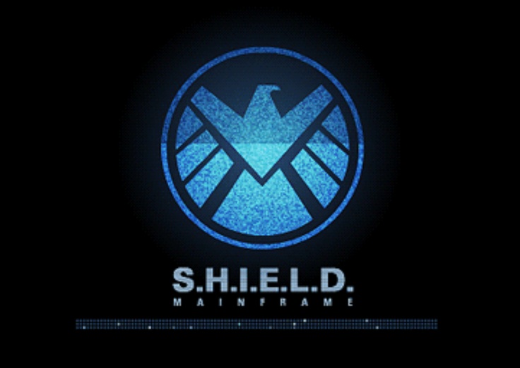 the avengers logo is shown in blue on a black background with words that spell out, shield