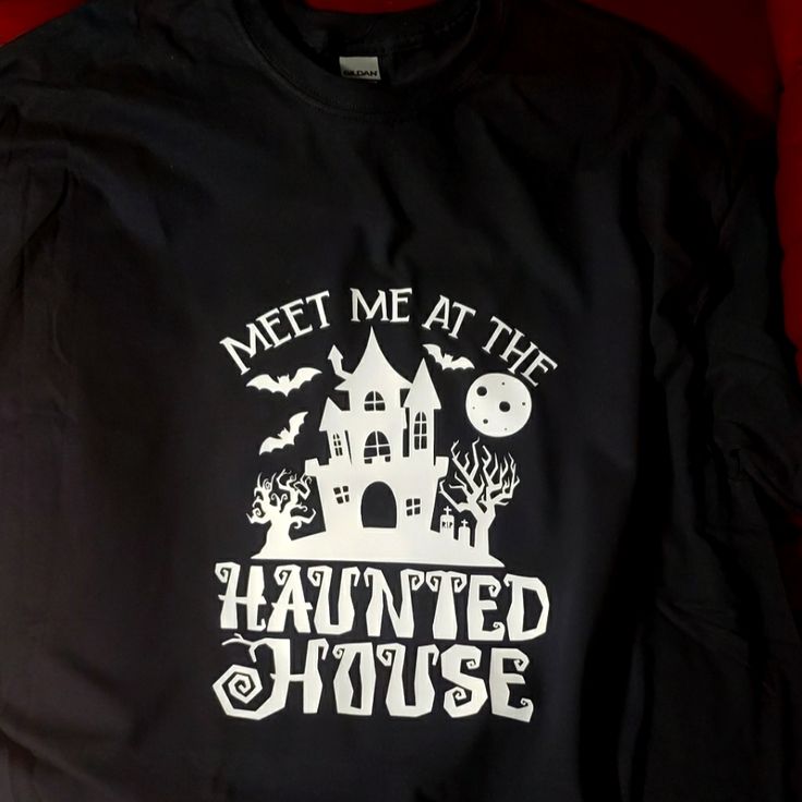 Brand New Adult Size Xl Short Sleeve Color-Black 100 % Cotton Shirt True To Us Size Unisex T-Shirt Large Print Black Halloween T-shirt With Text Print, Black Halloween Top With Text Print, Halloween Black T-shirt With Text Print, Haunted House, Large Prints, Cotton Shirt, Unisex T Shirt, Black Color, Tops & Tees