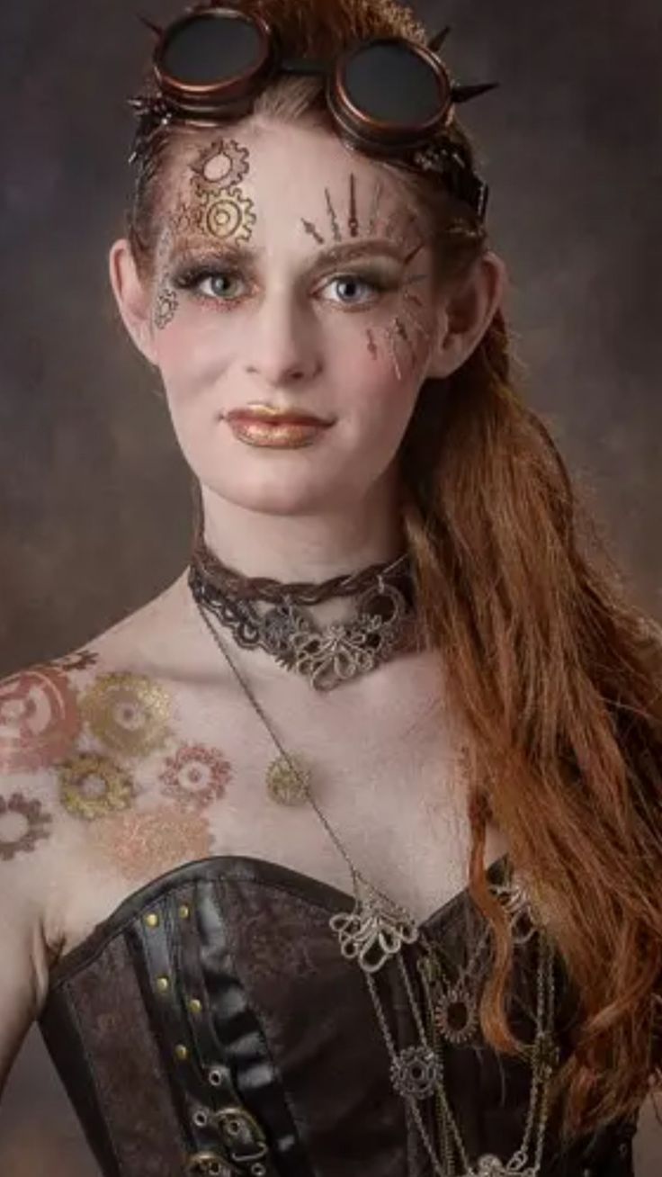 Steam Punk Makeup Men, Steampunk Make Up Ideas, Steampunk Doll Costume, Steam Punk Halloween Costume, Steampunk Face Paint, Steam Punk Makeup Ideas, Steampunk Makeup Halloween, Steampunk Makeup Ideas, Steam Punk Makeup