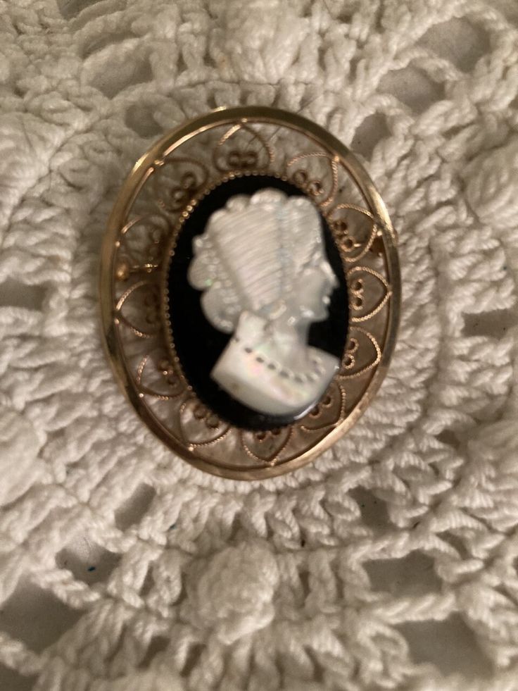 "1 1/4\" X 1 1/2\" shell cameo on gold-filled brooch with filigree motif. Dainty and sweet Brooch." Ornate Cameo Brooch For Anniversary, Ornate Cameo Brooches For Anniversary, Victorian Cameo Brooch For Anniversary, Ornate Cameo Brooch, Ornate Cameo Brooches For Collectors, Wedding Brooches, Wedding Brooch, Cameo Brooch, Long Beach