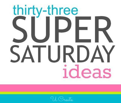 the words super saturday ideas are displayed in different font styles and colors, along with an image of a woman's face