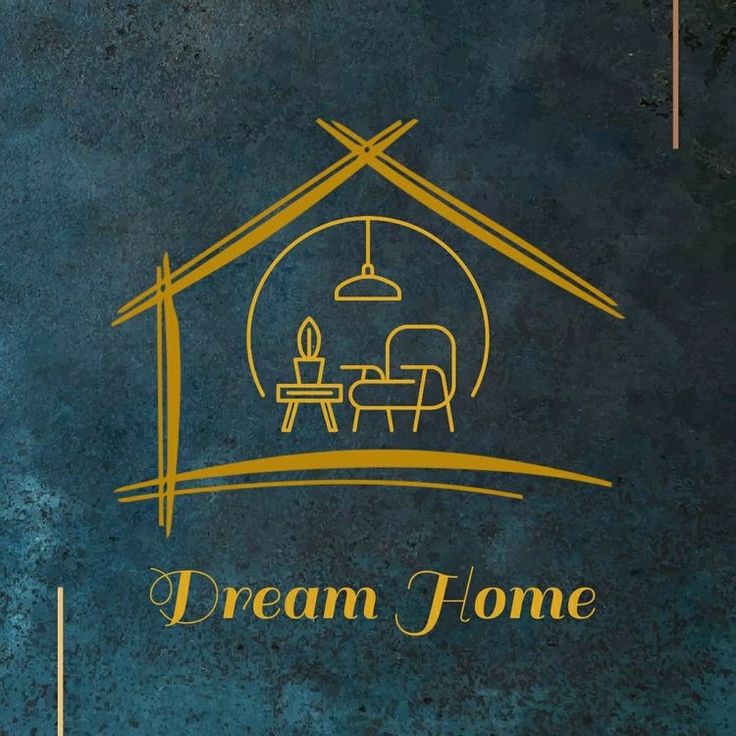 a blue and yellow cover with the words dream home written in gold lettering on it