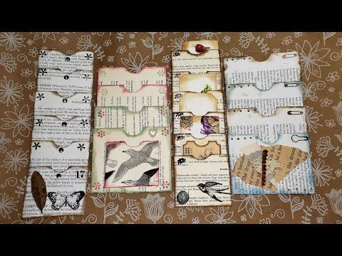 four different pieces of paper with birds and words on them, all lined up in rows