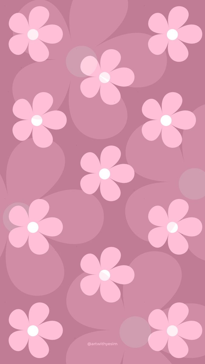 pink flowers on a purple background with white dots in the center and bottom half of the image