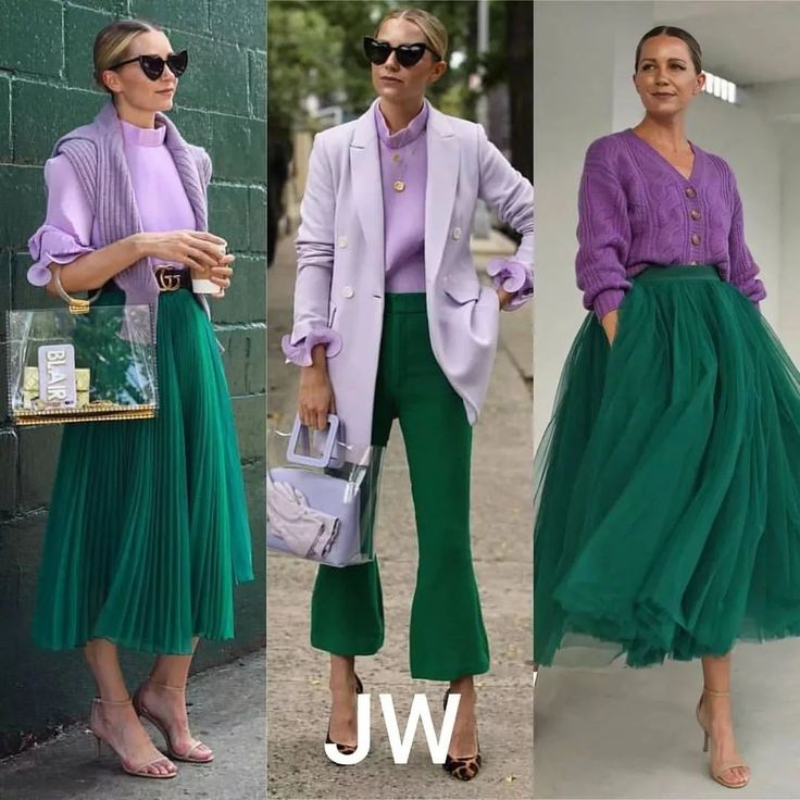 Purple Top Outfit, Purple Skirt Outfit, Green Skirt Outfits, Green Tulle Skirt, Tulle Skirts Outfit, Purple Blazer, Colour Combinations Fashion, Color Combos Outfit, Color Combinations For Clothes