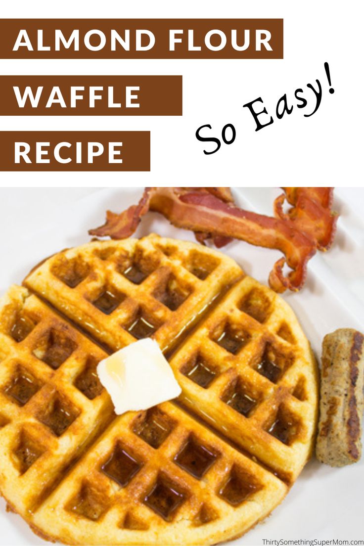 a waffle with syrup and bacon on the side is featured in this postcard