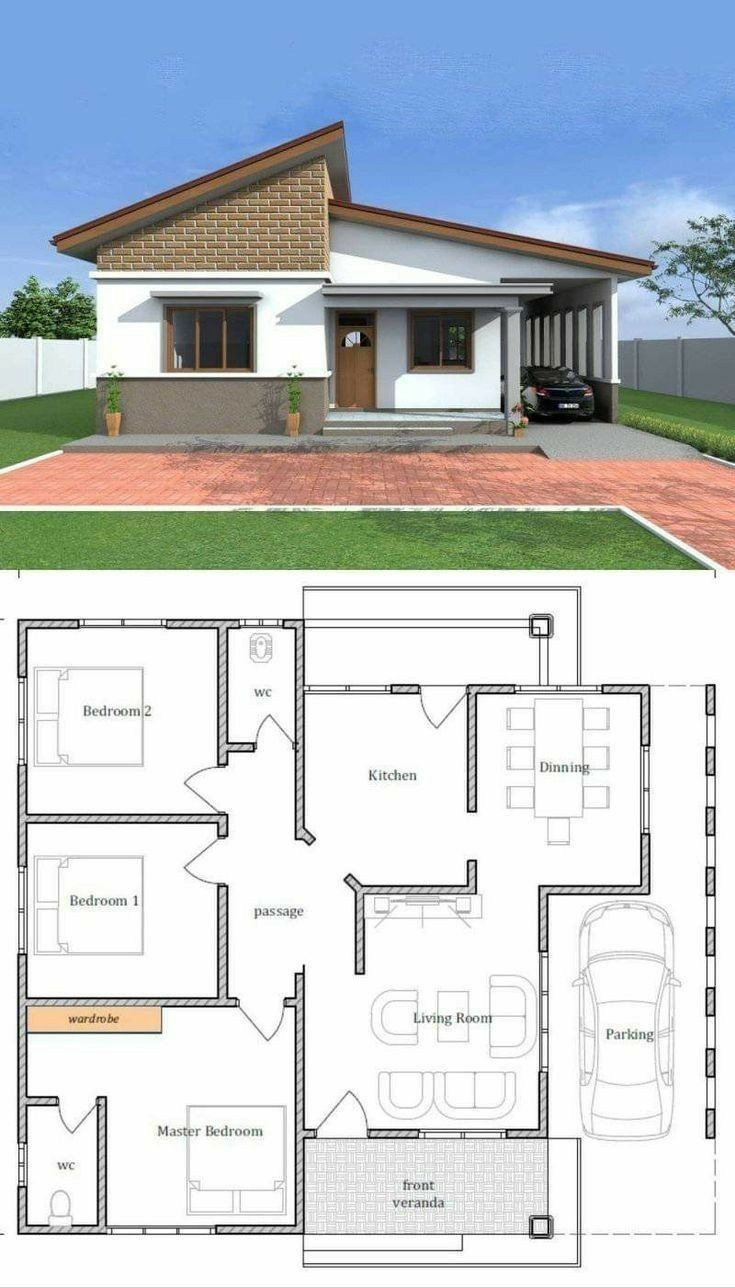 two story house plans with garage and living room in the front, one bedroom on the second