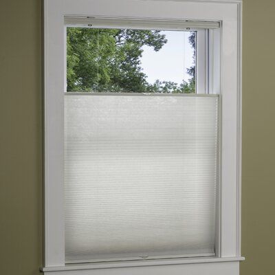 a window with white blinds in a room