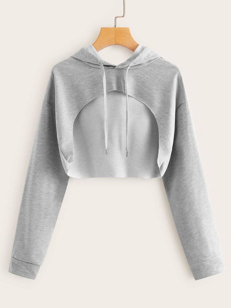 Drop Shoulder Cut Out Front Hoodie | SHEIN USA Cutout Crop Top, Solid Hoodie, Sports Hoodies, Knit Hoodie, Drawstring Hoodie, Crop Sweatshirt, Womens Activewear, Casual Hoodie, Cropped Hoodie