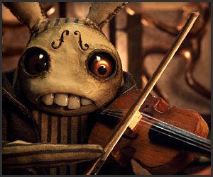 an animated rabbit playing the violin in a scene from disney's alice and the neverland