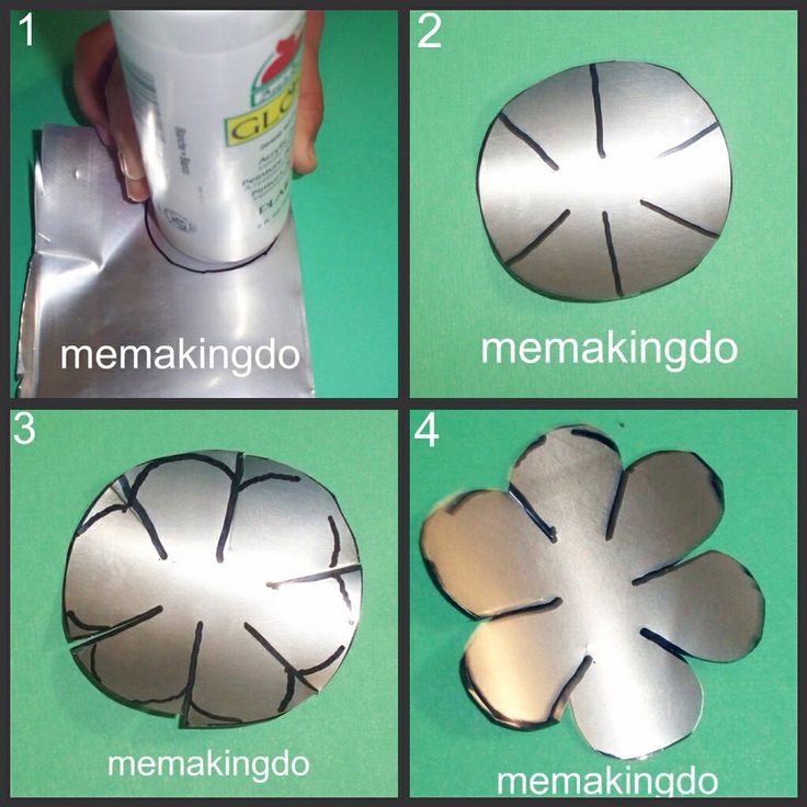 four pictures showing how to cut metal flowers