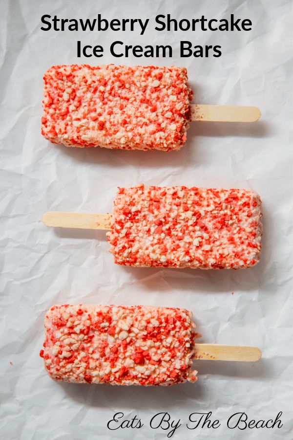 strawberry shortcake ice cream bars on a stick