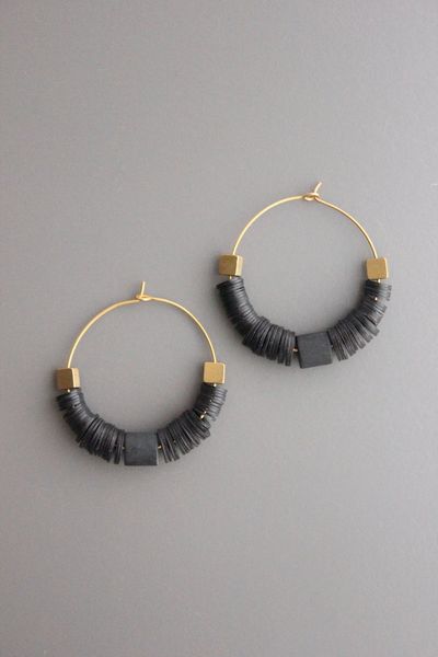 Modern Black Small Hoop Jewelry, Modern Black Hoop Jewelry, Handmade Modern Onyx Jewelry, Single Black Brass Earring, Black Nickel-free Small Hoop Jewelry, Nickel-free Small Hoop Black Jewelry, Black Metal Small Hoop Jewelry, Black Small Hoop Metal Jewelry, Modern Handmade Black Hoop Earrings