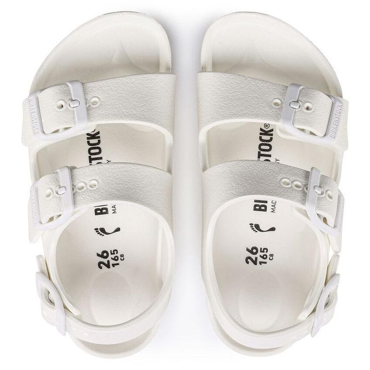 Birkenstock Boy's Milano White Essentials EVA - 998068 - Tip Top Shoes White Adjustable Non-slip Sandals, White Slip-resistant Sandals For Outdoor, White Slip-resistant Outdoor Sandals, White Adjustable Double Strap Sandals, Adjustable Non-slip White Sandals, White Casual Sandals With Adjustable Straps, White Essentials, Fuzzy Heels, Style For Kids