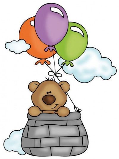 a teddy bear floating in the air with balloons