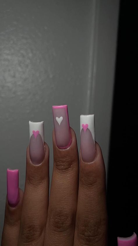 Matric Dance Nails, Valentines Nail Set, Valentine Nails Pink, Color Block Nails, Vday Nails, Baby Pink Nails, Quick Nail, Girly Acrylic, Nail Designs Valentines