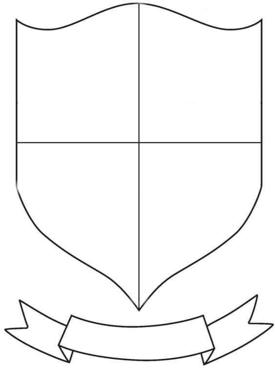 the coat of arms is shown in black and white, with a ribbon around it