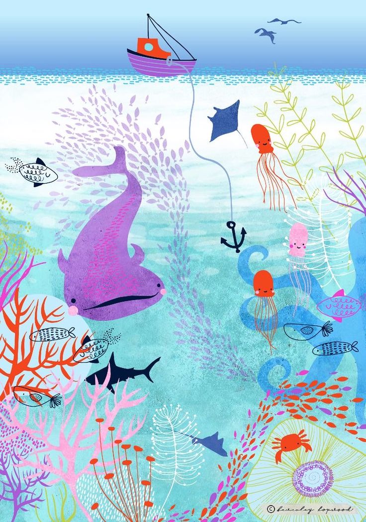 an underwater scene with sea animals and fish