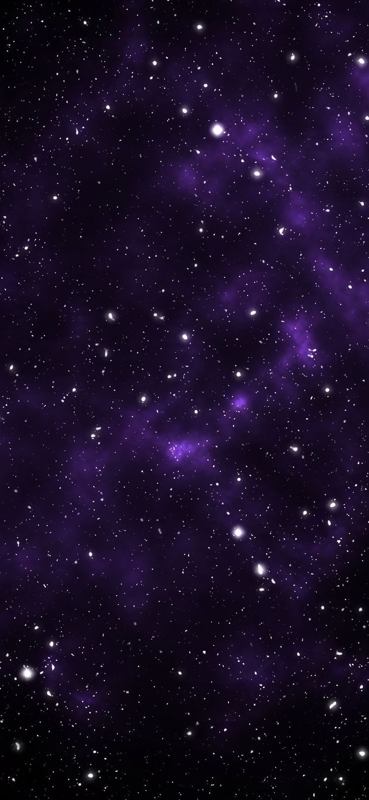 an image of the night sky with stars and clouds in purple hues, as well as white dots