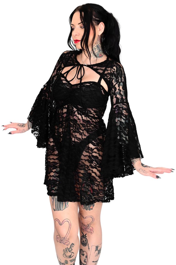 Our new favorite layering pieces are here! This dress is only the sheer lace! Layer with our Signature Slip Dress (pictured on our 2XL model), biker shorts and bra, so many different ways to wear this piece. Designed along with our bell sleeve lace bolero, these two are the perfect combination! Made out of a soft lace with slight stretch. Runs slightly small. For a bigger bust, we recommend sizing up. Models wearing size XS, Medium and 2XL. Part of the Foxblood Signature Collection, designed and Lace Babydoll Dress, Lace Bolero, Big Bust, Lace Babydoll, Dress Picture, Sheer Dress, Signature Collection, Babydoll Dress, Biker Shorts