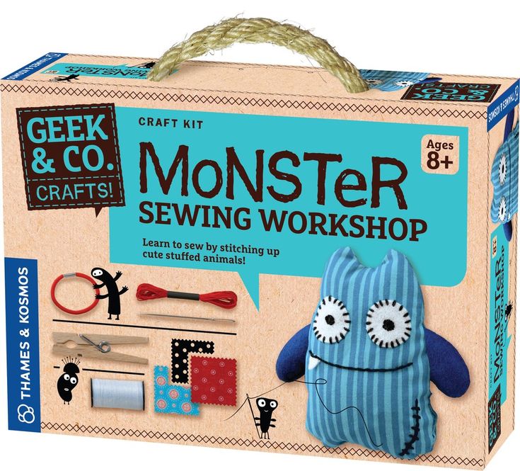 the monster sewing workshop kit is in its box